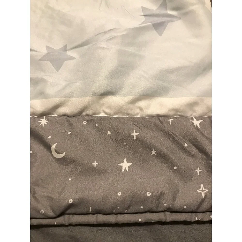 Teddy Bear Moon Stars Infinite Love Baby Blanket Blue & Gray 42x32” Crib Quilt